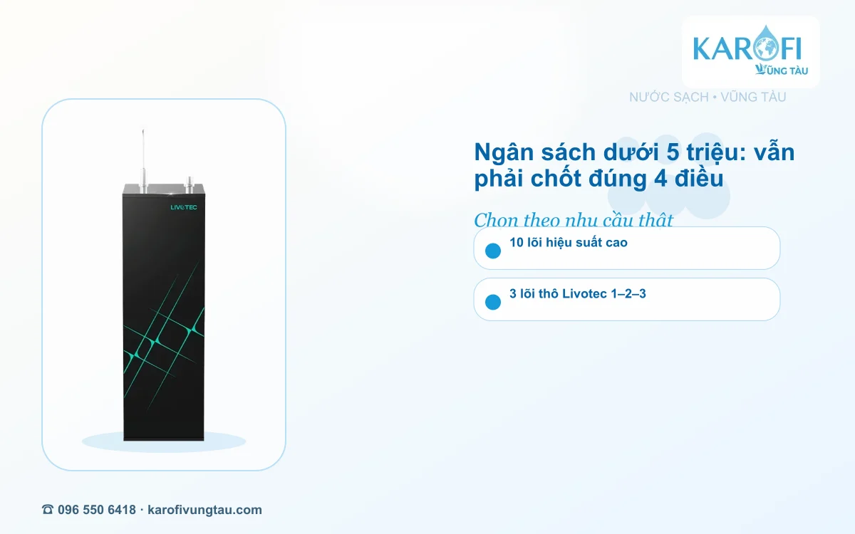 Máy lọc nước dưới 5 triệu Vũng Tàu: xem Livotec 606S